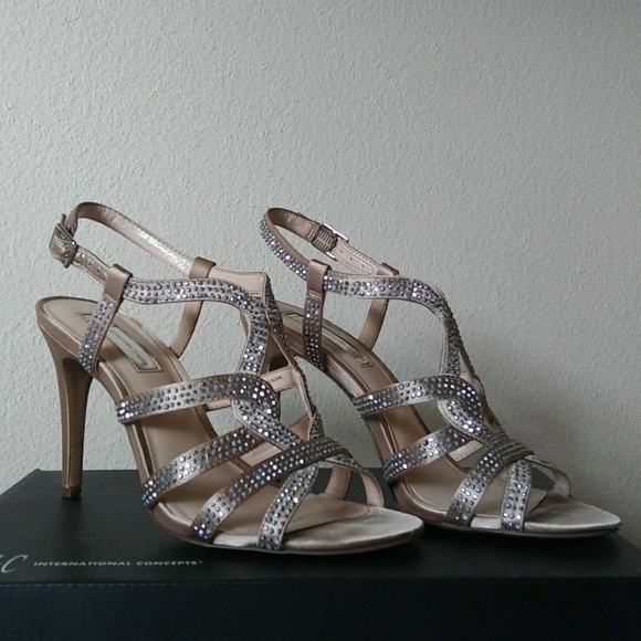 Strappy Champagne Evening Heels - Picture 2 of 3